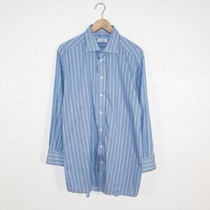 ETON Men's Contemporary Button up Dress Shirt Blue striped cotton size 17